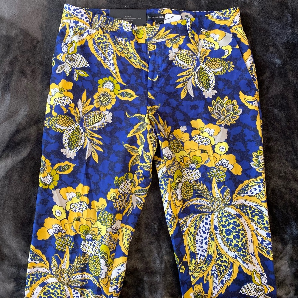 Banana Republic Avery  Blue & Yellow Floral Pants